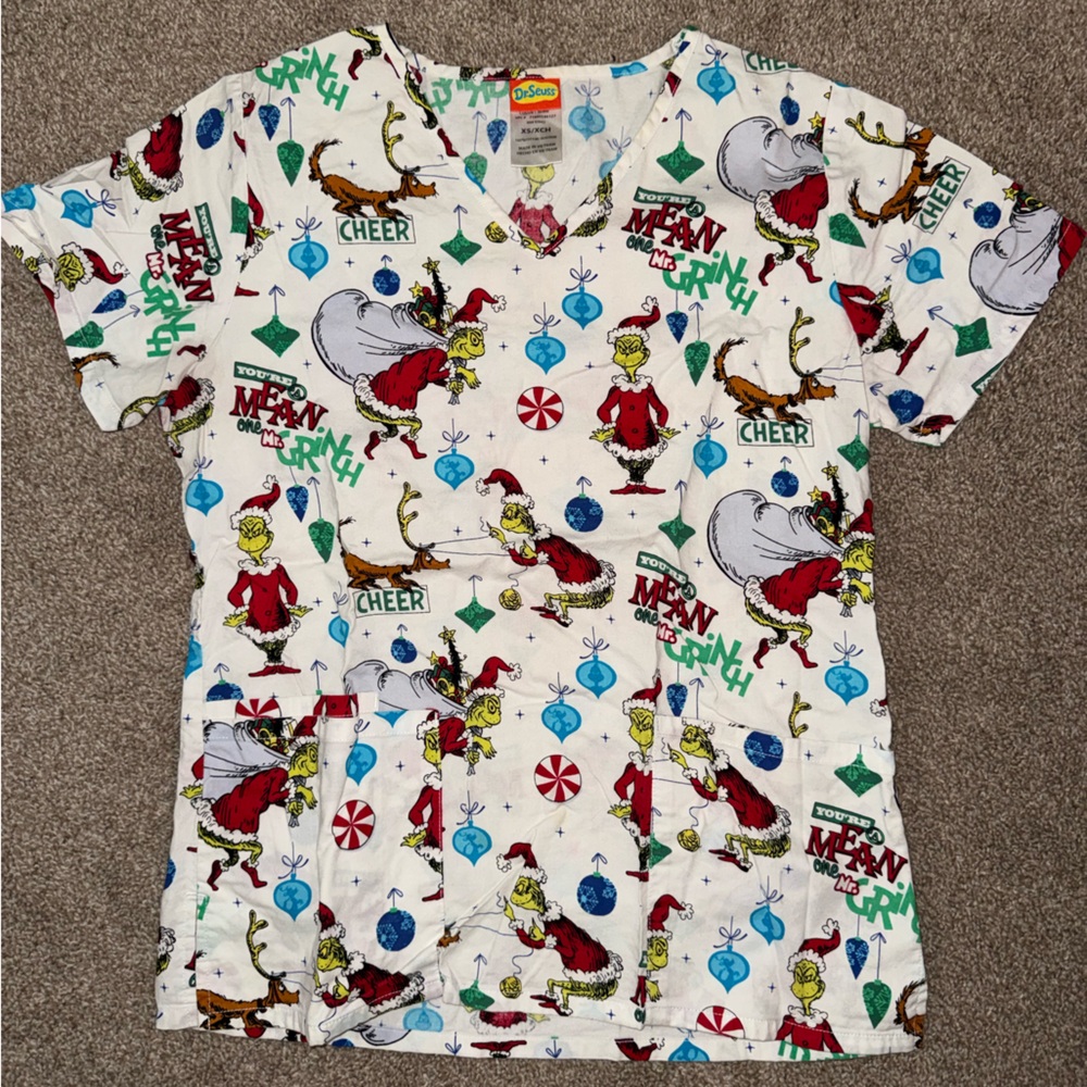 Dr. Seuss Grinch and Friends White Scrub Top